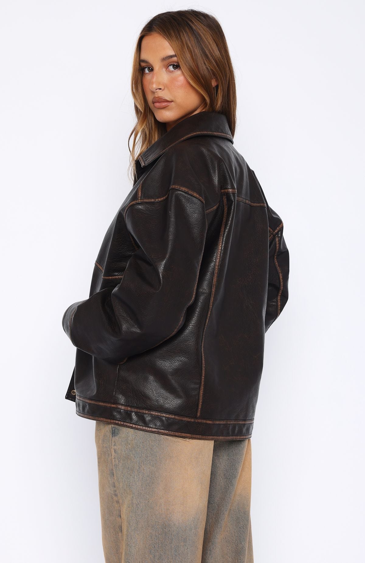 A London Girl PU Jacket Washed Chocolate