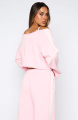 Star Student Cropped Off Shoulder Sweater Pink