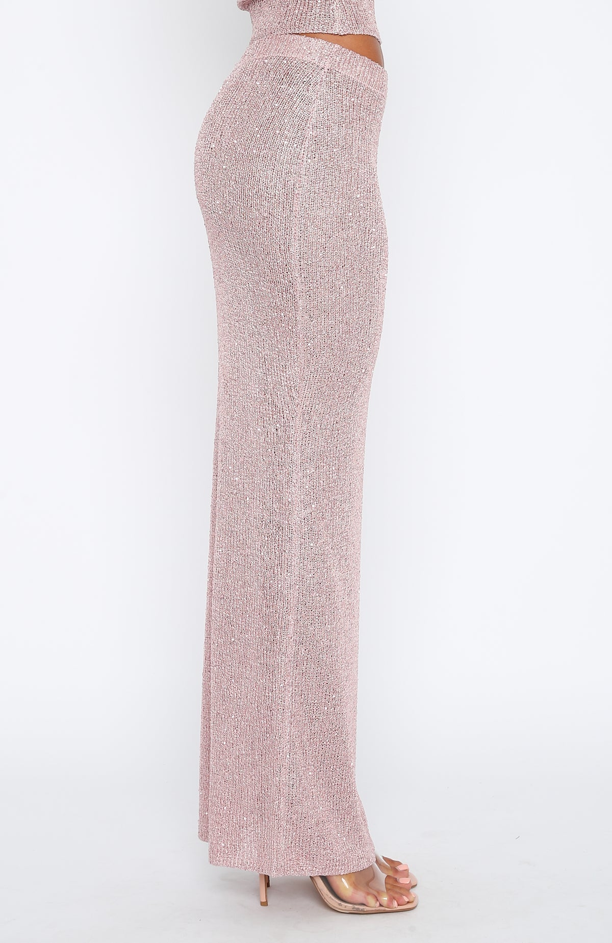 Star Shining Sequin Knit Maxi Skirt Pink