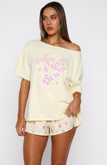 Sweetheart Pyjama Off Shoulder Tee Lemon