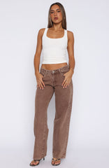 Bring The Style Low Rise Wide Leg Jeans Tan Wash