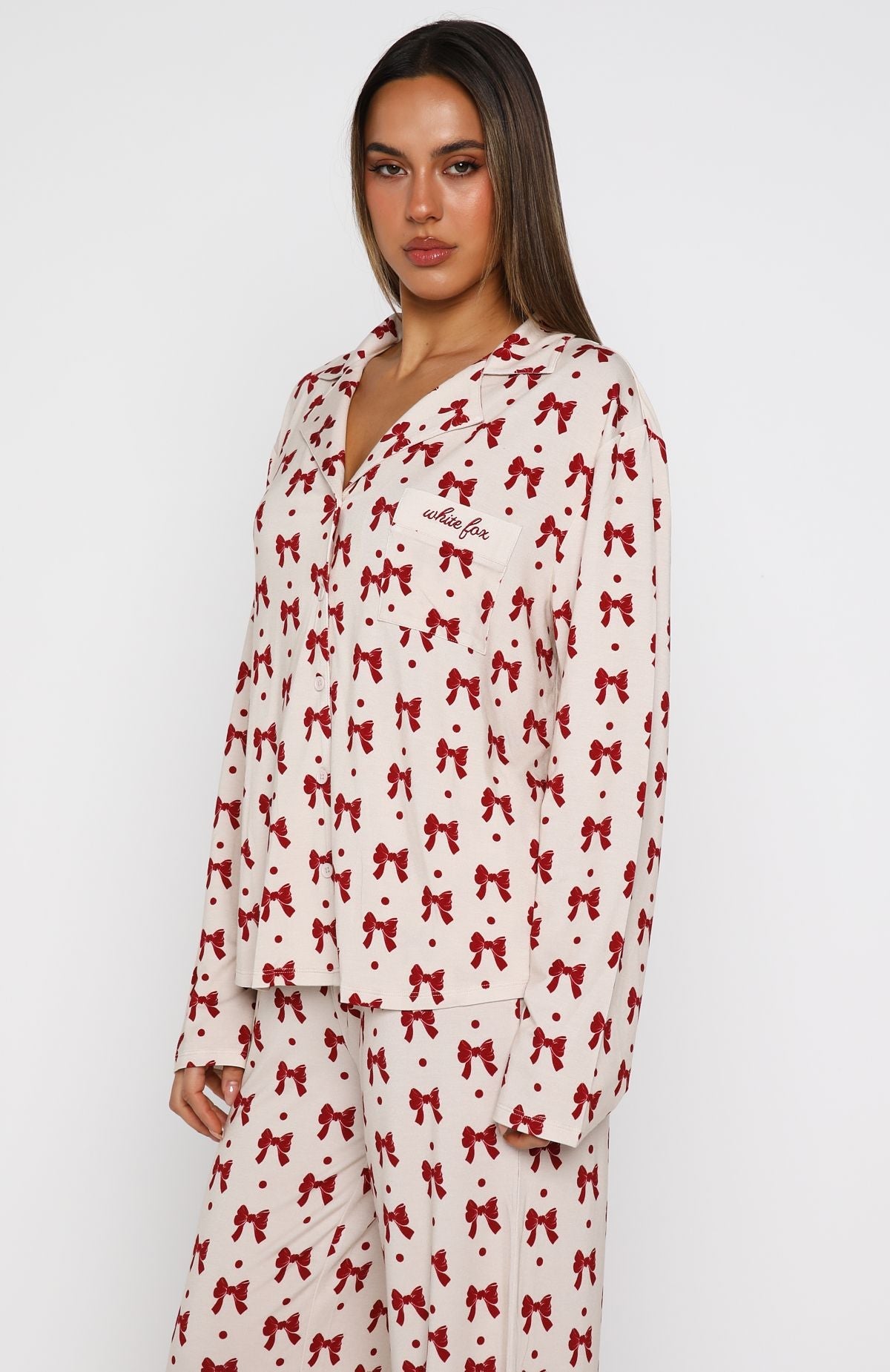 Pillow Talk Printed Long Sleeve Pyjama Set Bow Bliss