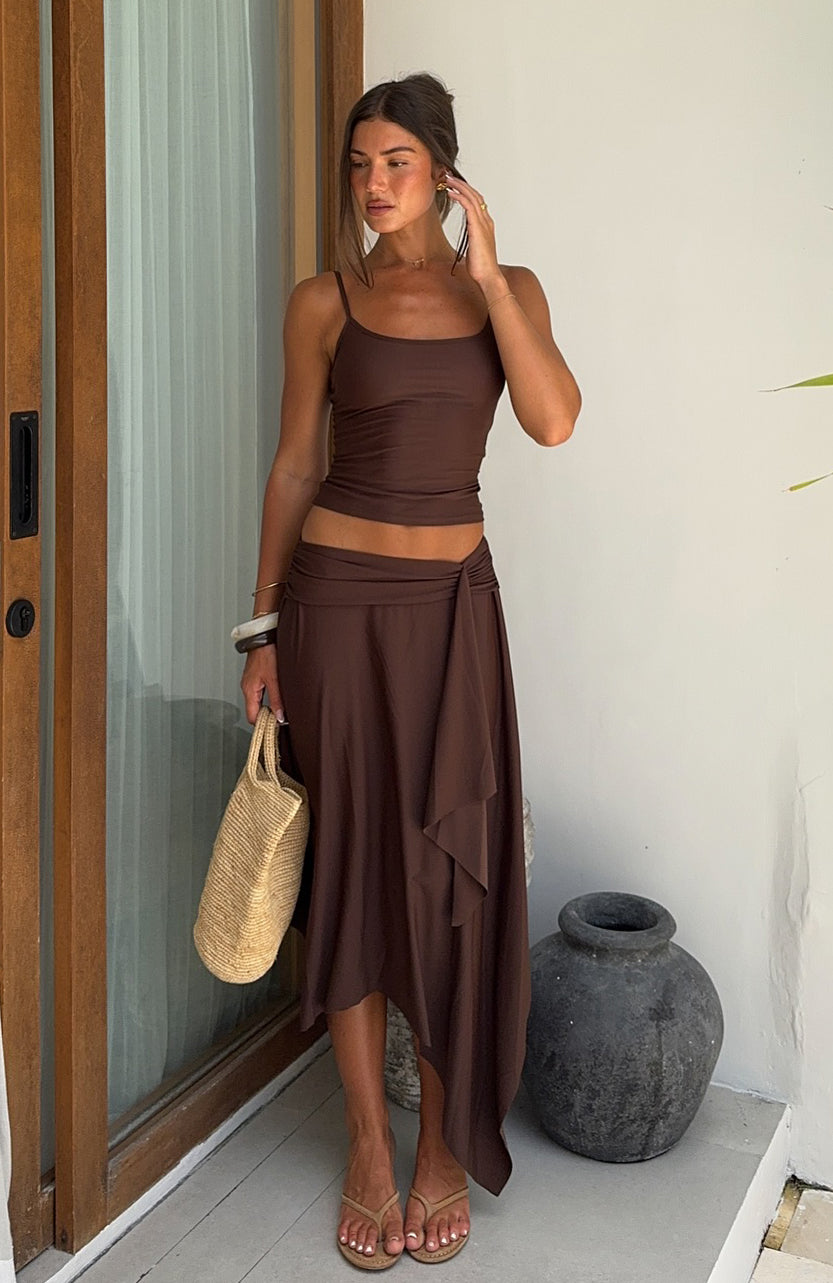 Free All Night Midi Skirt Chocolate