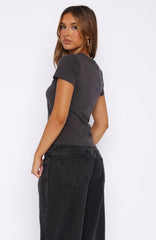 Taking Your Time Relaxed Baby Tee Charcoal