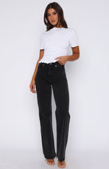 Alana High Waisted Straight Leg Jeans Black Acid