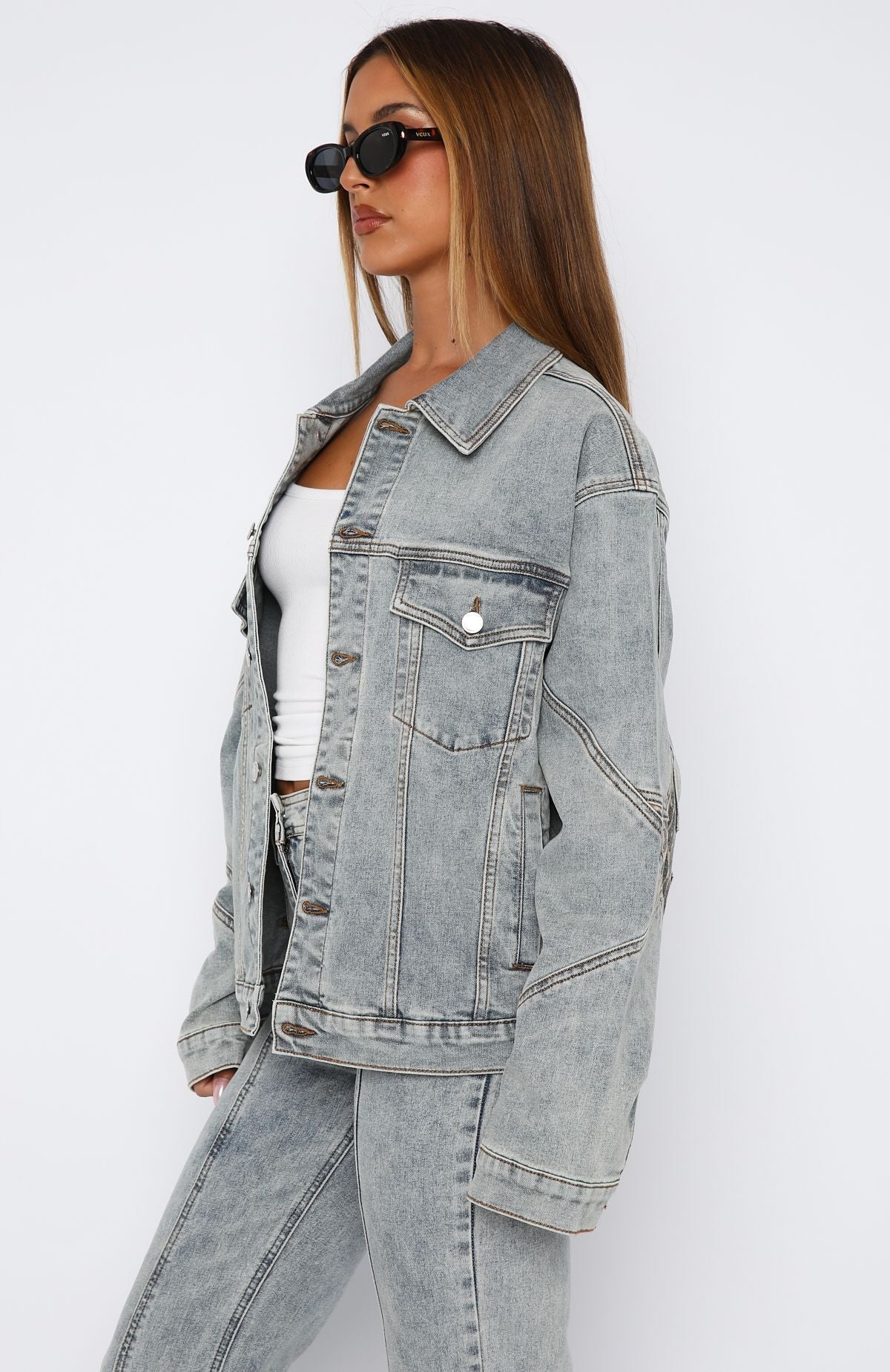 Zoe Oversized Denim Jacket Light Blue Acid