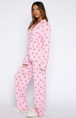 Pillow Talk Printed Long Sleeve Pyjama Set Strawberry Kisses