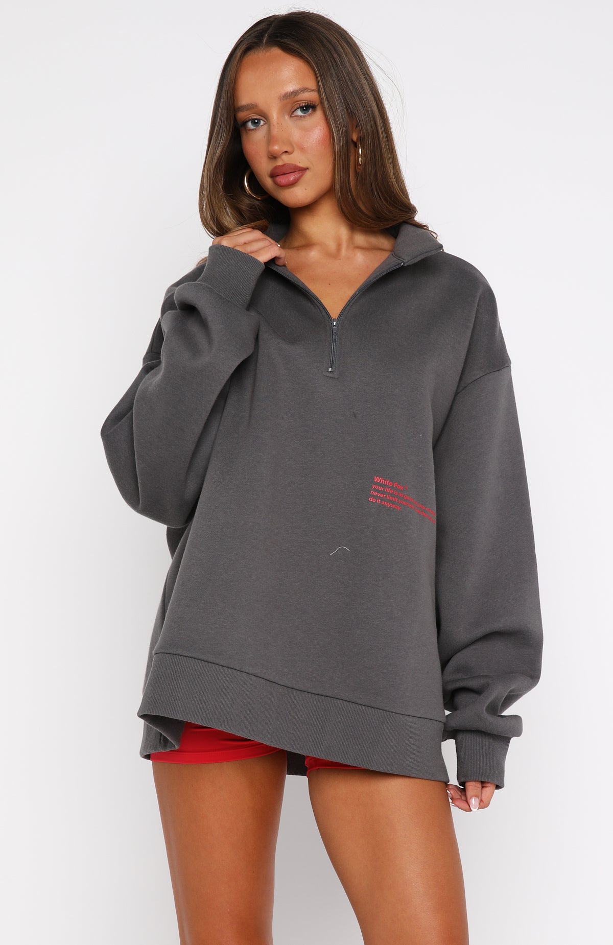 Caught Up With You Zip Front Sweater Volcanic