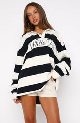 My Reality Striped Long Sleeve Rugby Shirt Navy/Cream Stripe