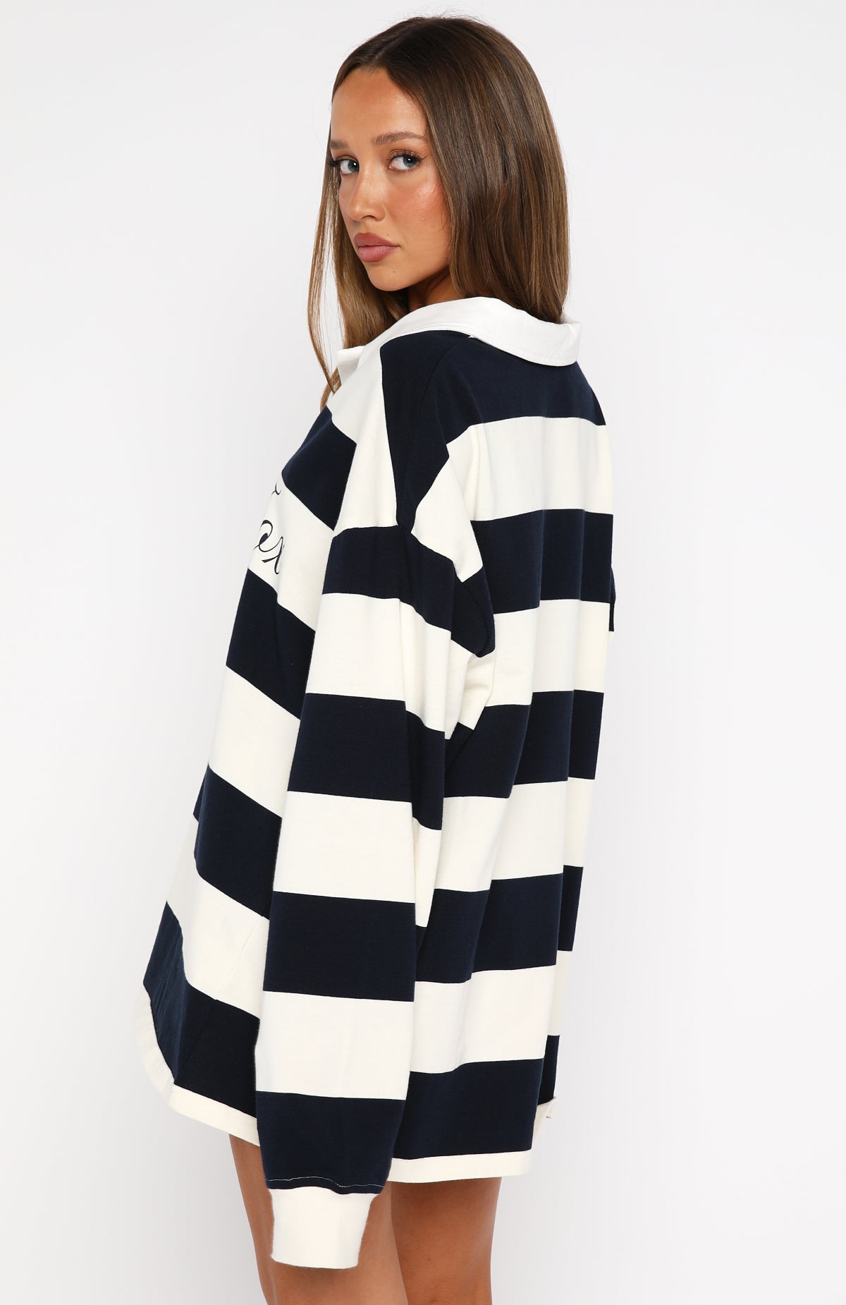 My Reality Striped Long Sleeve Rugby Shirt Navy/Cream Stripe