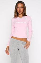 Forever Mine Long Sleeve V Neck Baby Tee Pink