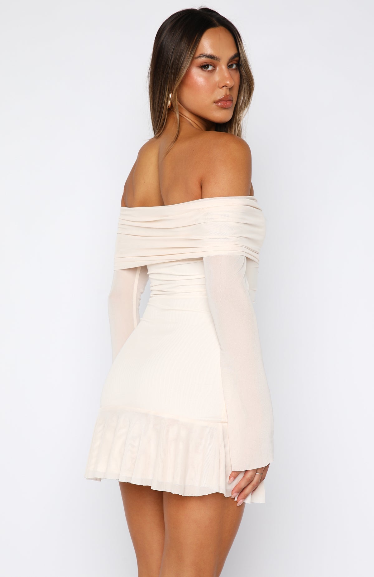 Dreaming Of Yesterday Long Sleeve Mini Dress Cream