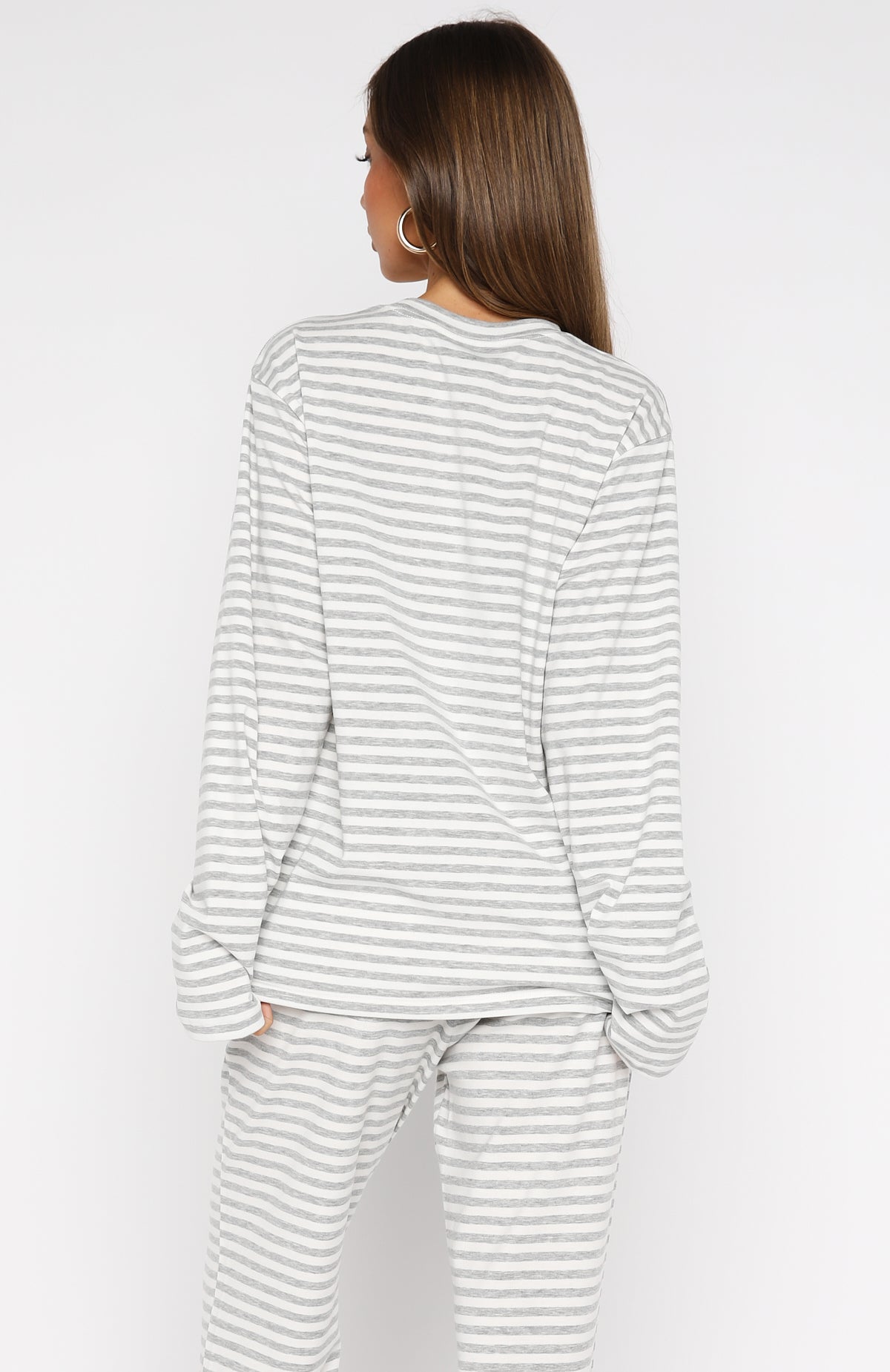 Slow Life Long Sleeve Pyjama Top Grey/White Stripe