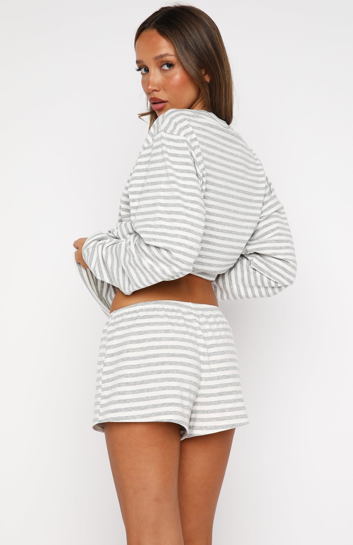 Slow Life Pyjama Shorts Grey/White Stripe