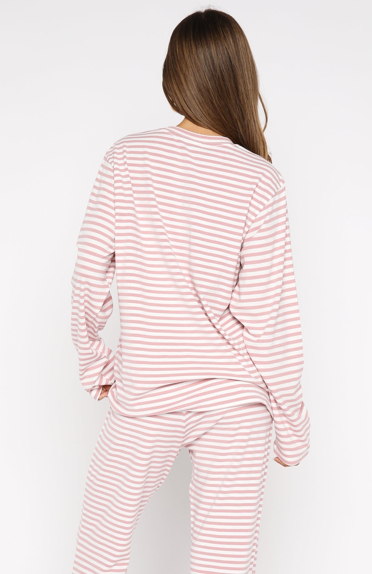Slow Life Long Sleeve Pyjama Top Pink/White Stripe