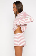 Slow Life Pyjama Shorts Pink/White Stripe