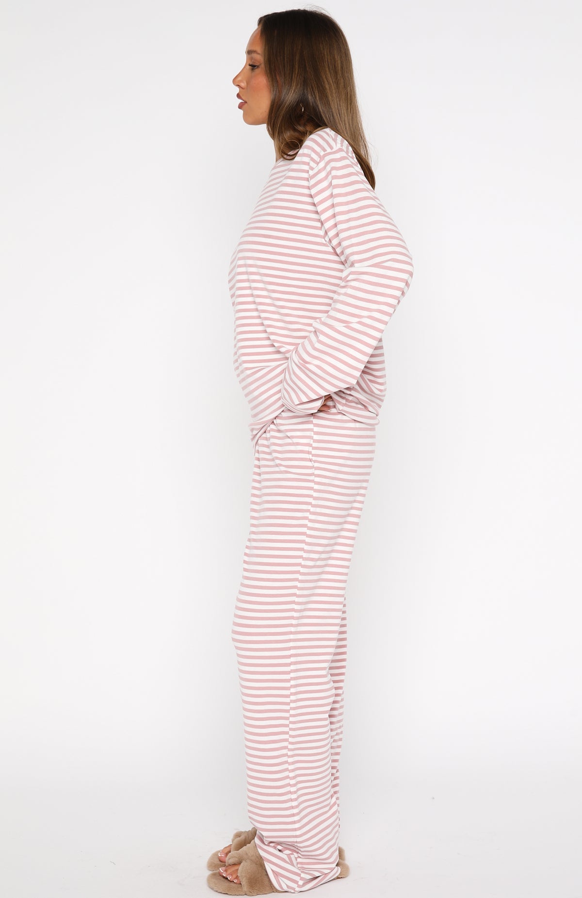 Slow Life Pyjama Pants Pink/White Stripe