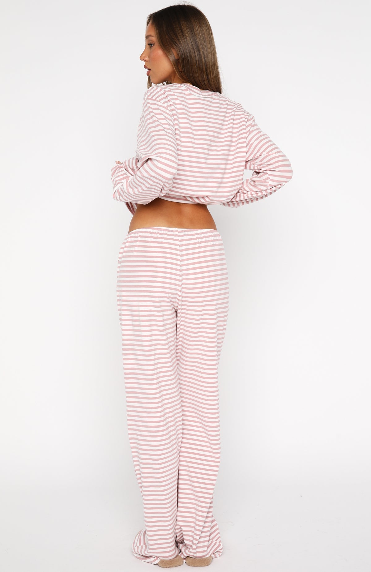 Slow Life Pyjama Pants Pink/White Stripe