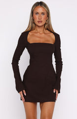 Living For Love Long Sleeve Mini Dress Chocolate