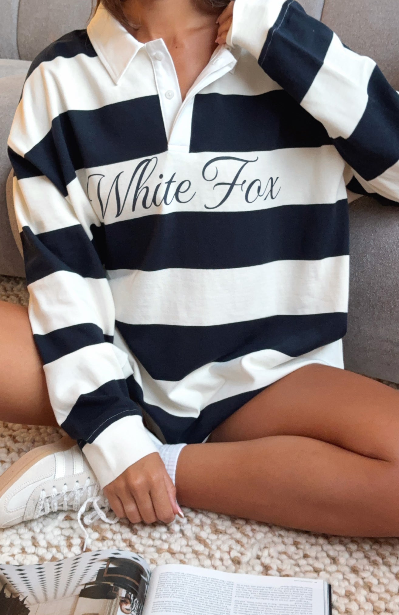 My Reality Striped Long Sleeve Rugby Shirt Navy/Cream Stripe