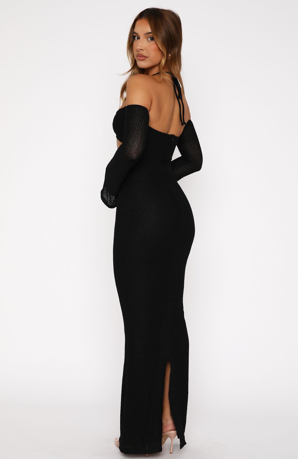 To The Beach Long Sleeve Maxi Dress Black