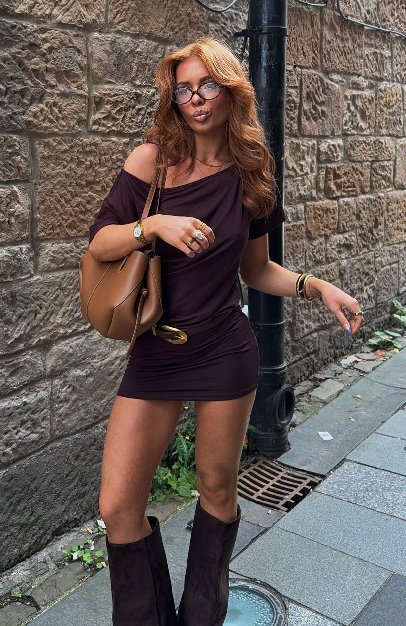 Following My Instincts Mini Dress Chocolate