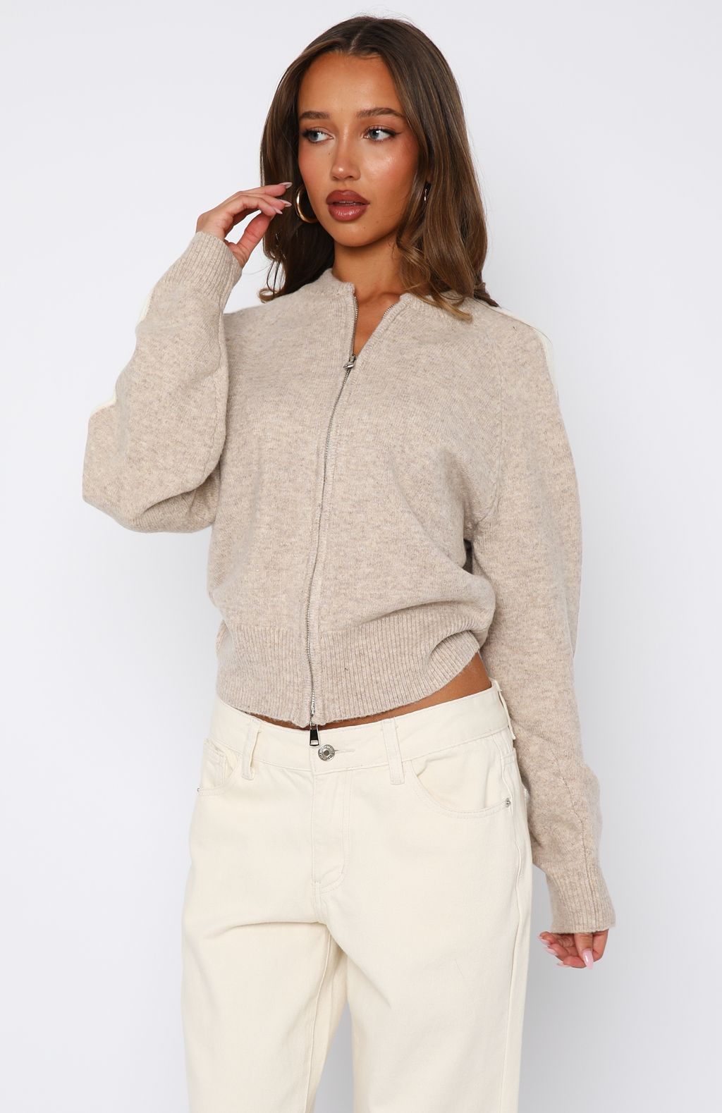 Stripe Me Down Knit Jacket Oat/White