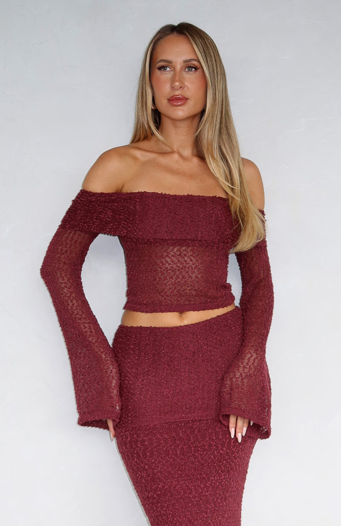 In Too Deep Long Sleeve Knit Top Burgundy