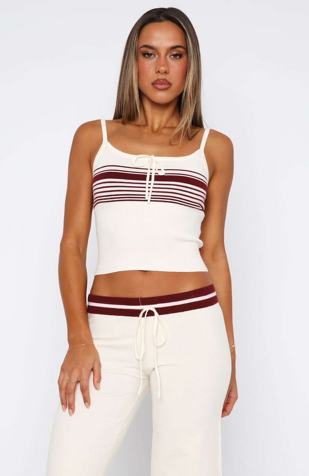 Keep Driving Knit Cami Top Burgundy Stripe