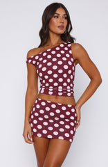 Stay With You Top Burgundy Polka Dot