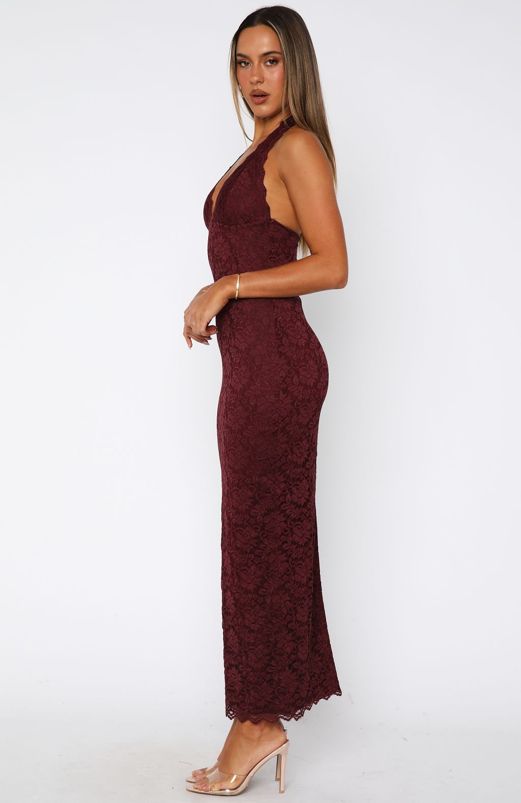 Destiny Lace Maxi Dress Burgundy