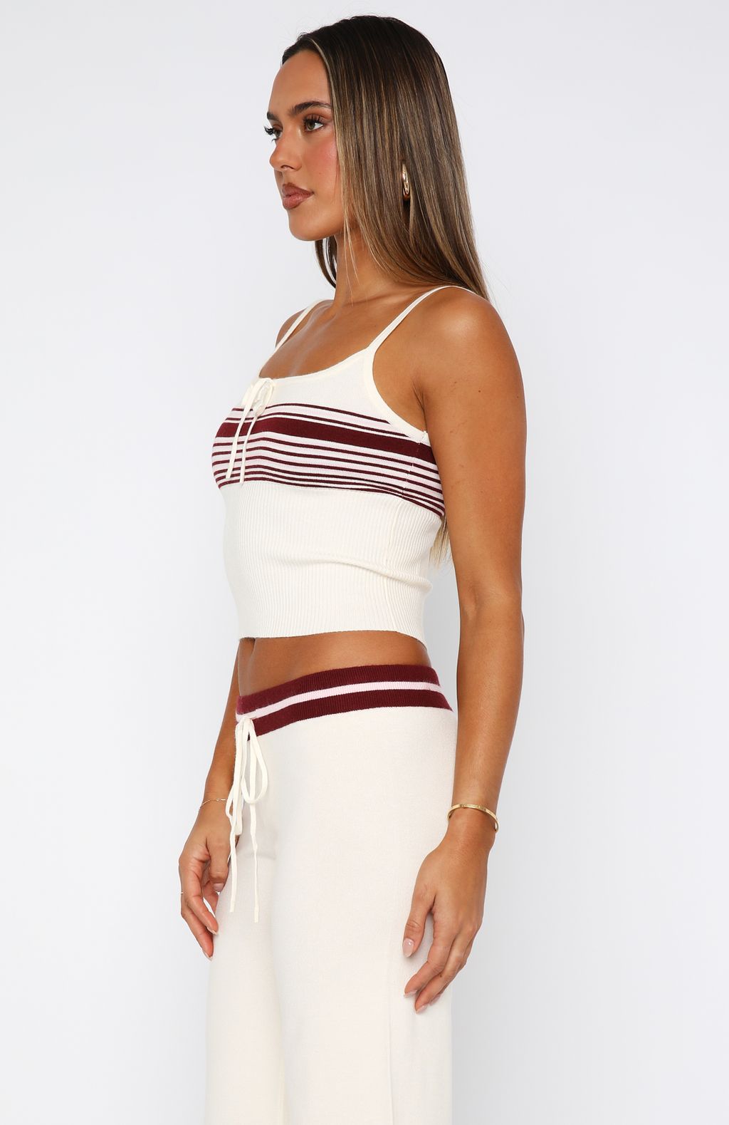 Keep Driving Knit Cami Top Burgundy Stripe