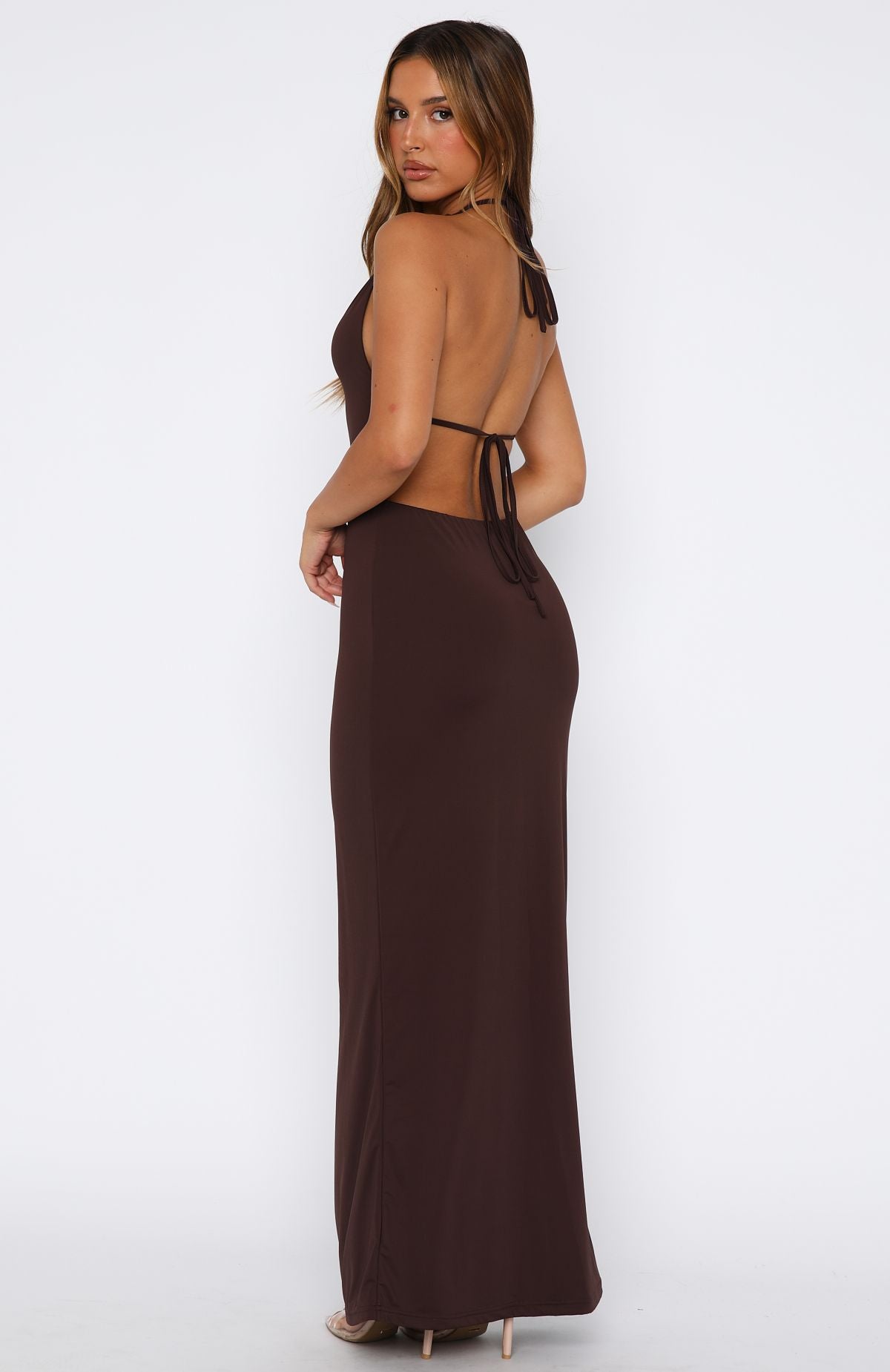 Set It Straight Halter Maxi Dress Chocolate