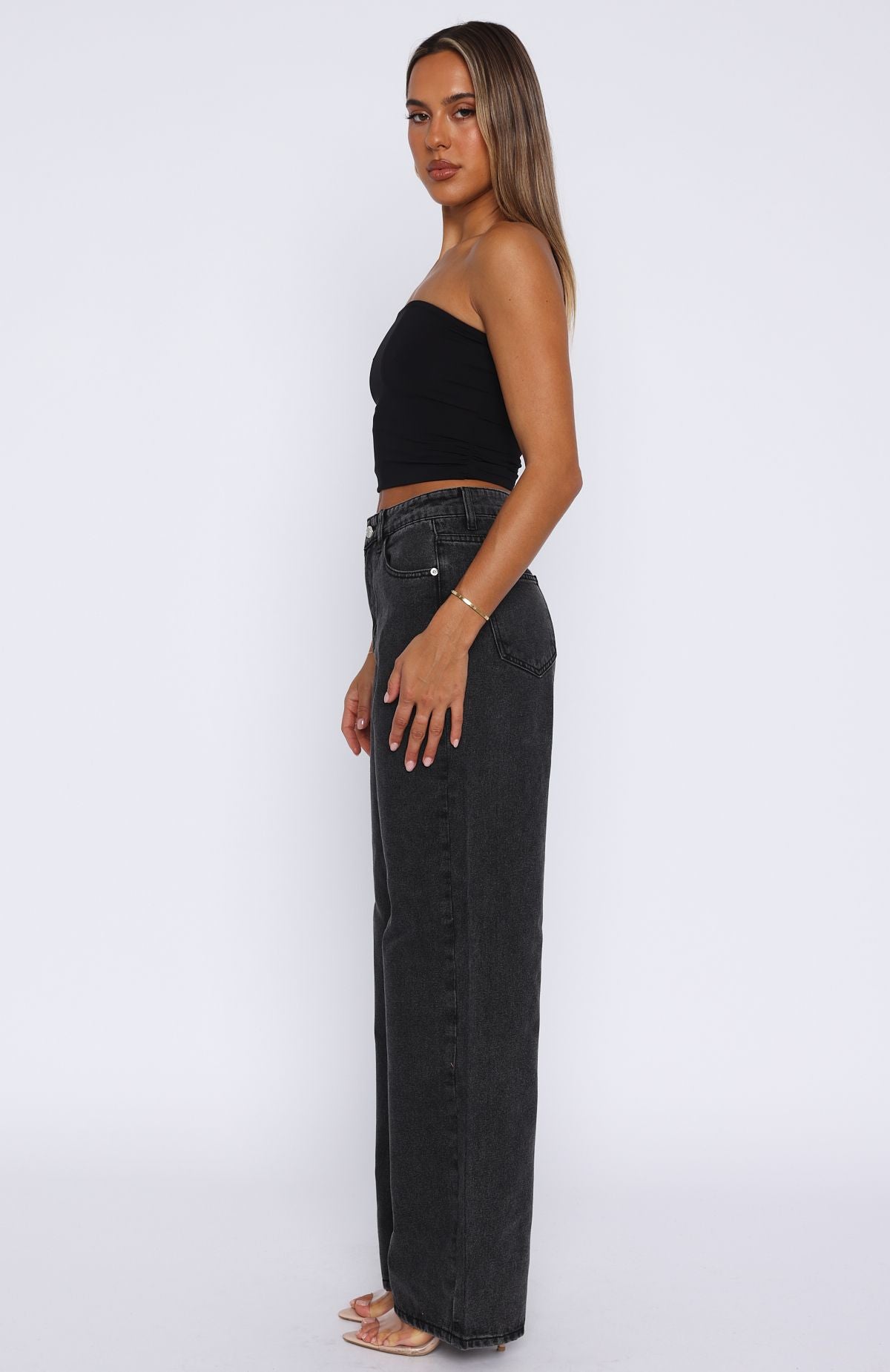 Bring The Style High Rise Wide Leg Jeans Black Acid