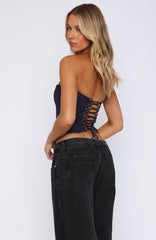 Let It Go Strapless Bustier Navy Polka Dot