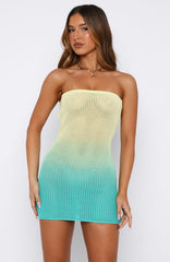 Hotter Than The Sun Crochet Mini Dress Lemon/Teal Ombre
