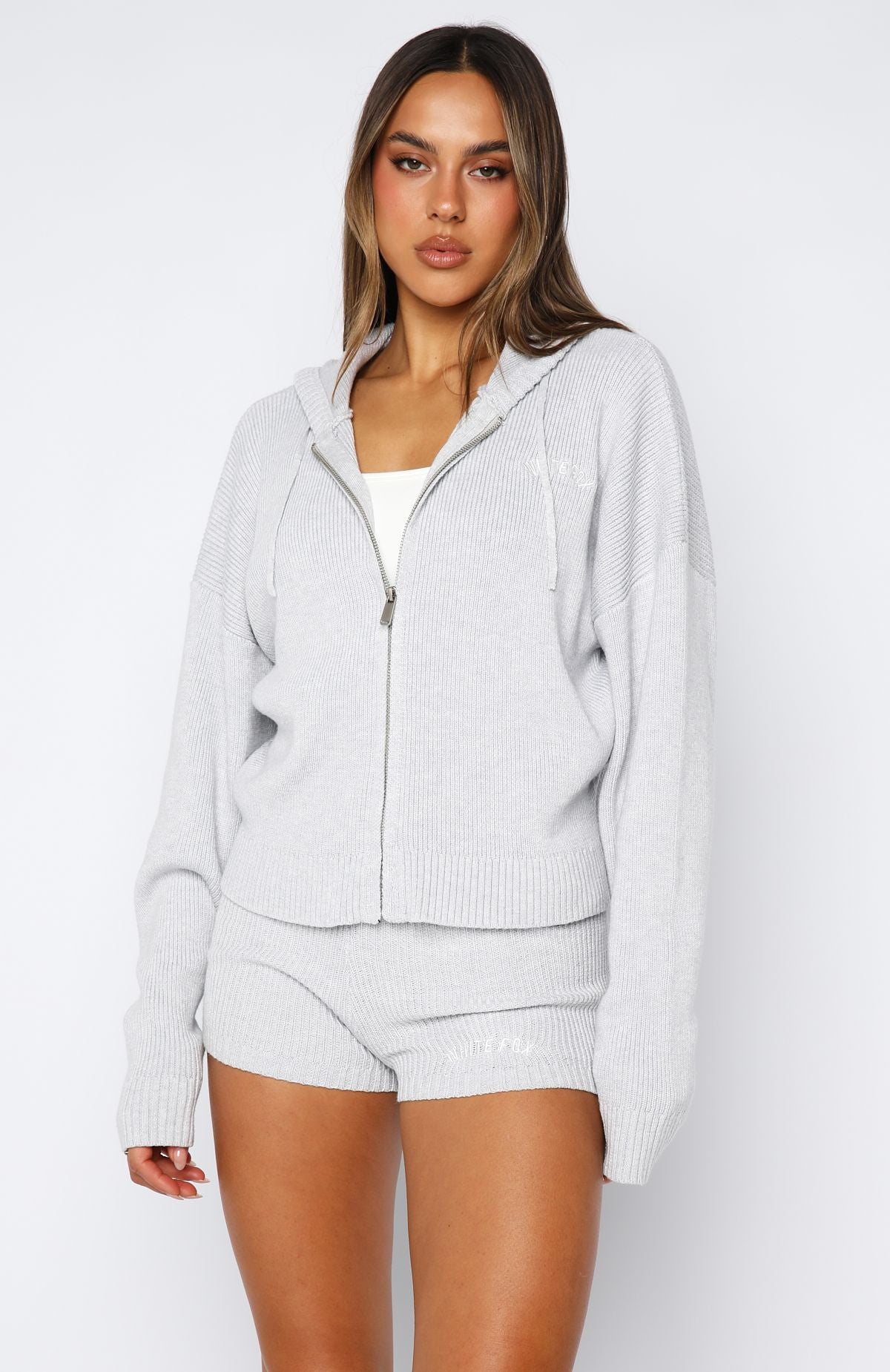 Floating By Knit Zip Front Hoodie Grey Marle