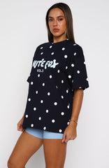 Offstage Printed Oversized Tee Navy Polka Dot