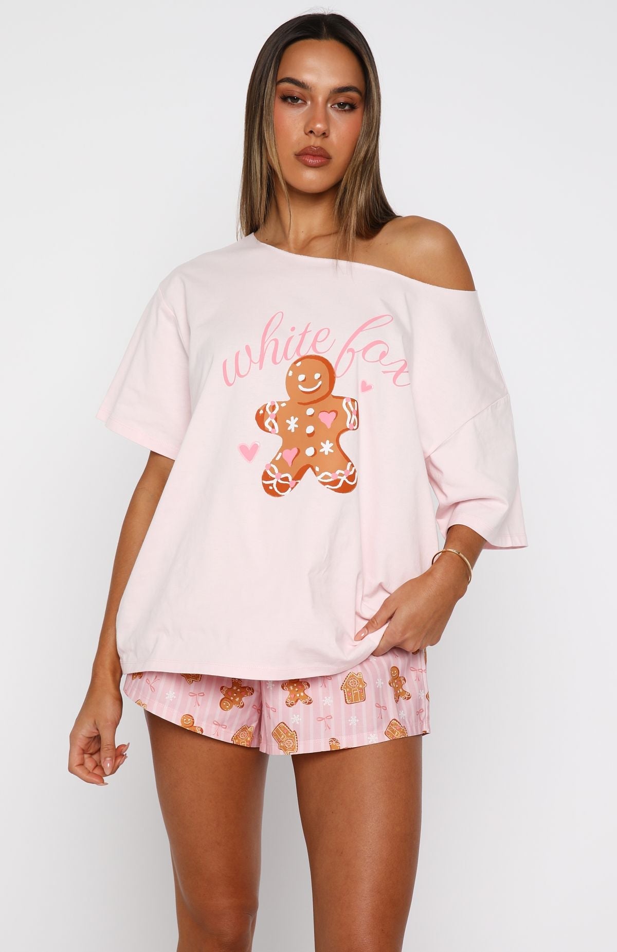 Sweetheart Pyjama Off Shoulder Tee Soft Pink