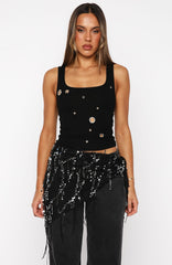 Chrome Aura Ribbed Tank Black