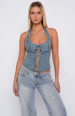 Truth In The Lie Faux Suede Bustier Steel Blue