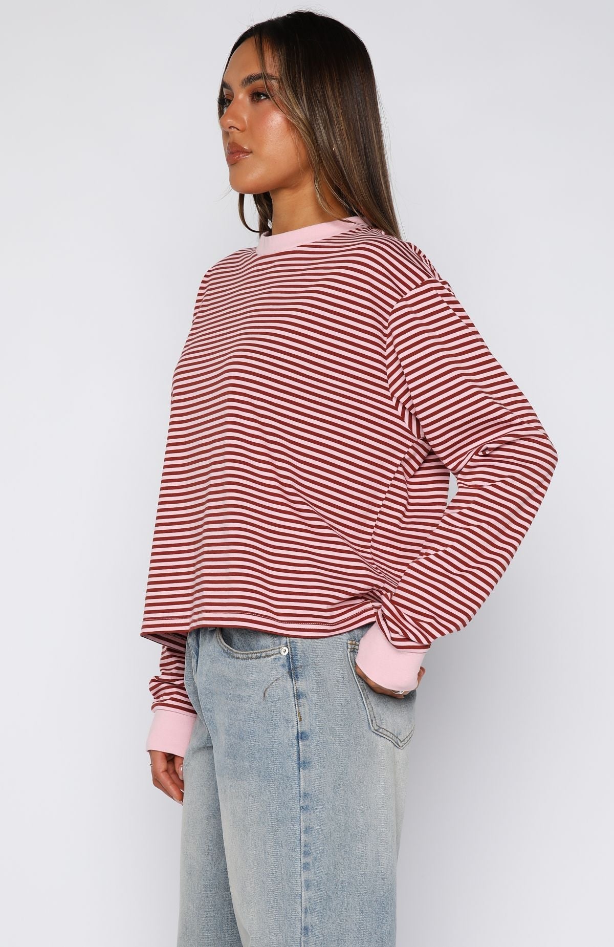 Touchdown Long Sleeve Tee Pink Stripe