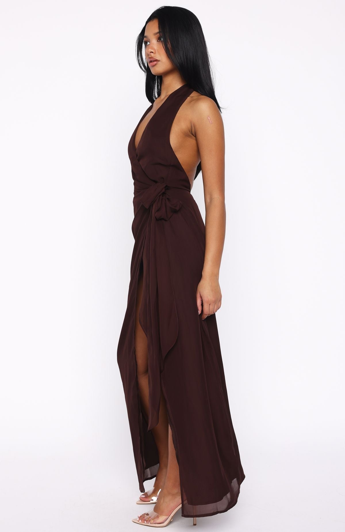 How I Feel Halter Maxi Dress Chocolate