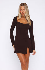 Round My Head Long Sleeve Mini Dress Dark Chocolate
