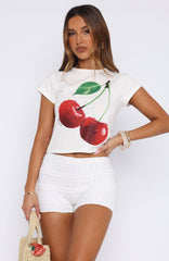 Sweet Cherry Relaxed Baby Tee White