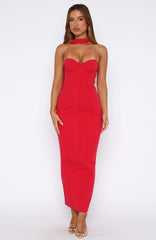 Raining Hearts Strapless Maxi Dress Red