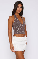 Have To Getaway Halter Top Chocolate Polka Dot