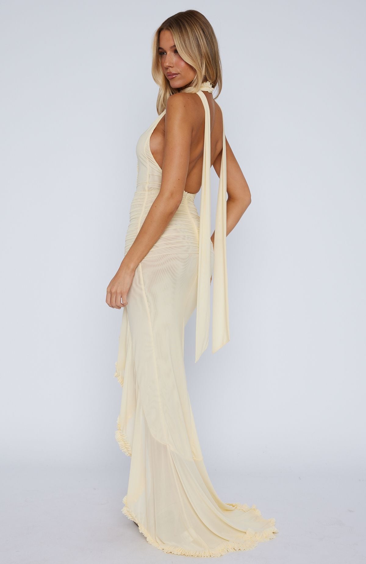 Let It Ride Halter Maxi Dress Lemon
