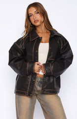A London Girl PU Jacket Washed Chocolate
