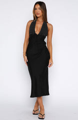 Guess You Miss Me Halter Maxi Dress Black/Ivory Dot